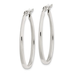 QE3774 Sterling Silver Tapered 3mm Oval Hoop Earrings
