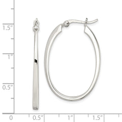 QE3774 Sterling Silver Tapered 3mm Oval Hoop Earrings