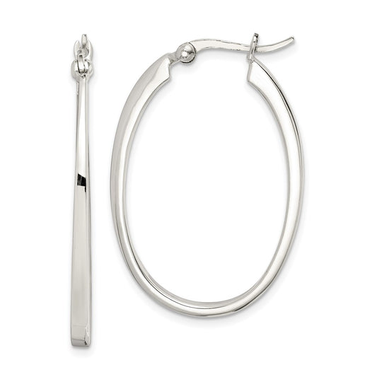 QE3774 Sterling Silver Tapered 3mm Oval Hoop Earrings