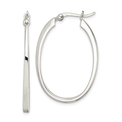 QE3774 Sterling Silver Tapered 3mm Oval Hoop Earrings