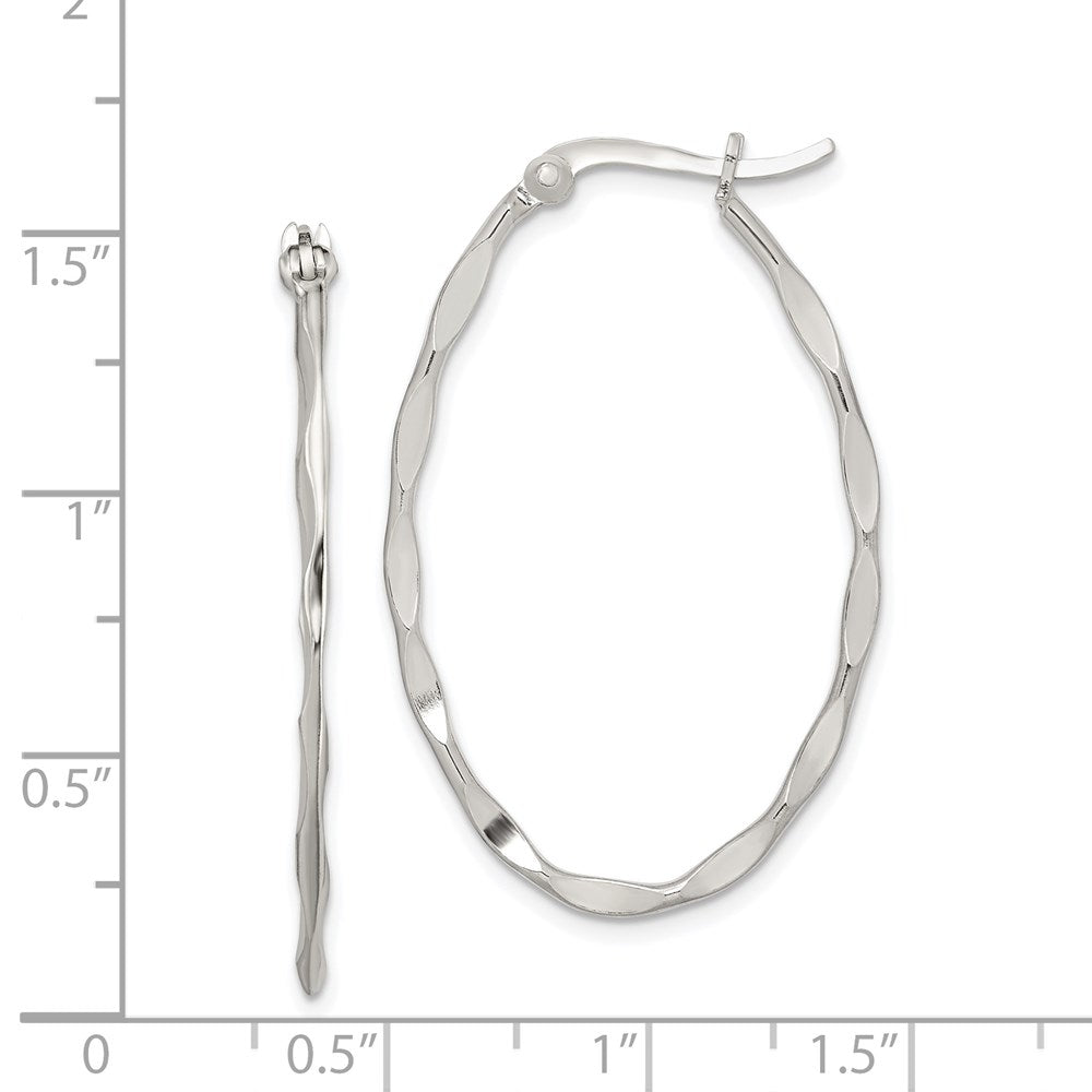 QE3778 Sterling Silver Polished & Twisted 1.5mm Oval Hoop Earrings