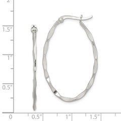 QE3778 Sterling Silver Polished & Twisted 1.5mm Oval Hoop Earrings