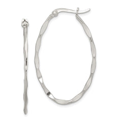 QE3778 Sterling Silver Polished & Twisted 1.5mm Oval Hoop Earrings