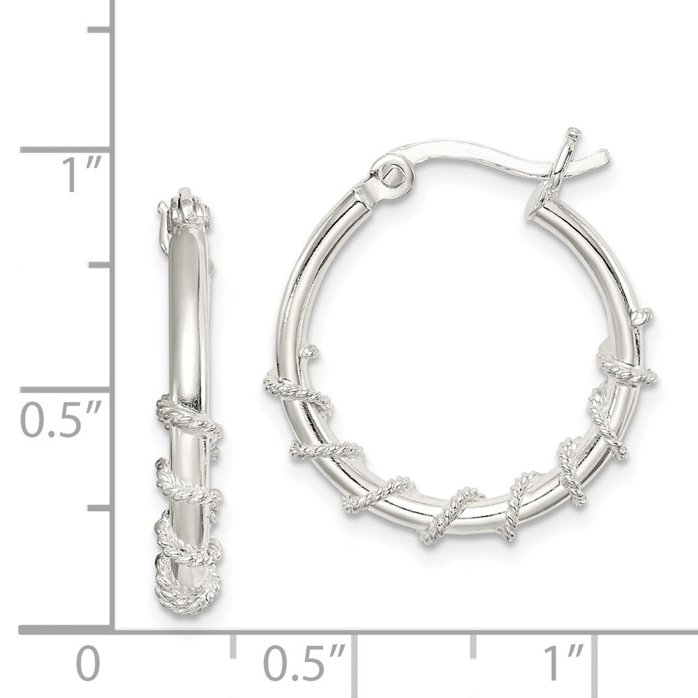 QE3786 Sterling Silver Wrapped Hoop Earrings