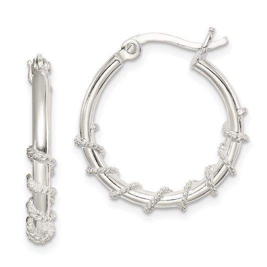 QE3786 Sterling Silver Wrapped Hoop Earrings