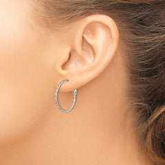 QE3791 Sterling Silver Rhodium-plated Twisted Omega Back Hoop Earrings