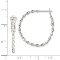 QE3791 Sterling Silver Rhodium-plated Twisted Omega Back Hoop Earrings