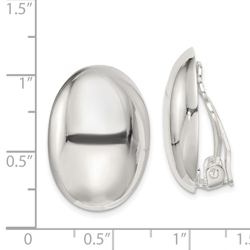 QE3813 Sterling Silver Polished Non-Pierced 25x18mm Oval Button Earrings