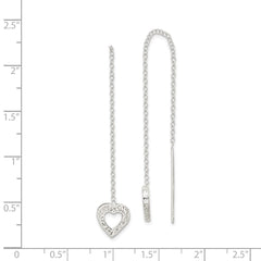 QE3817 Sterling Silver Polished & Hammered Heart Threader Earrings