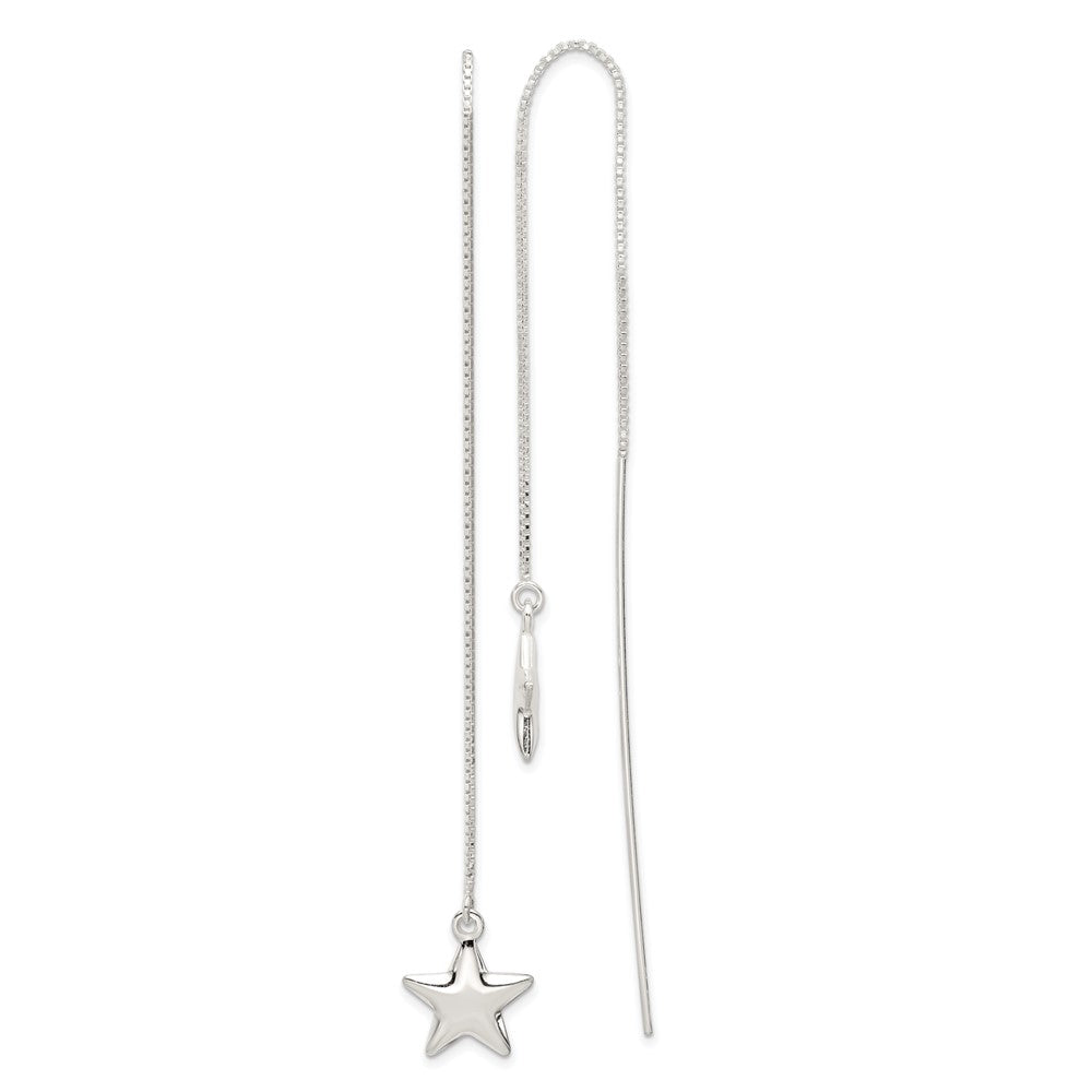 QE3899 Sterling Silver Polished Star Threader Earrings