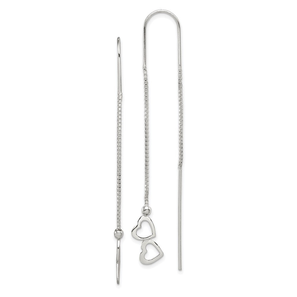 QE3900 Sterling Silver Polished Double Heart Threader Earrings