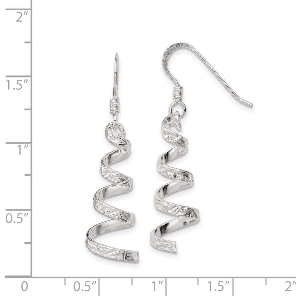 QE3935 Sterling Silver Polished & Textured Twisted Dangle Earrings