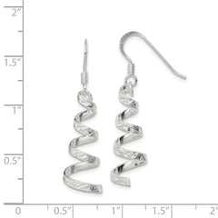 QE3935 Sterling Silver Polished & Textured Twisted Dangle Earrings