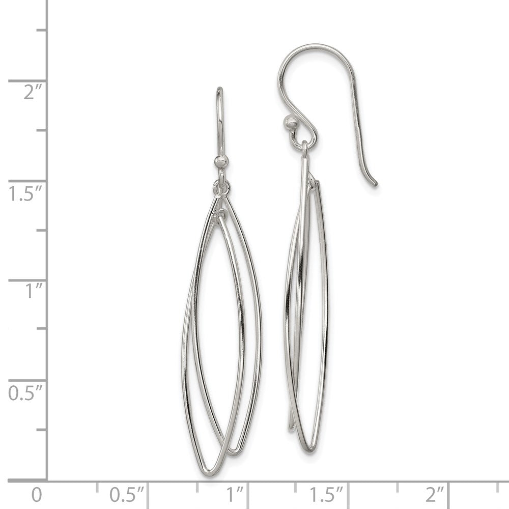 QE3985 Sterling Silver Polished Double Marquise Shape Dangle Earrings