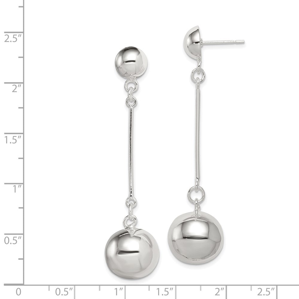 QE3996 Sterling Silver Polished 14mm Ball Post Dangle Earrings