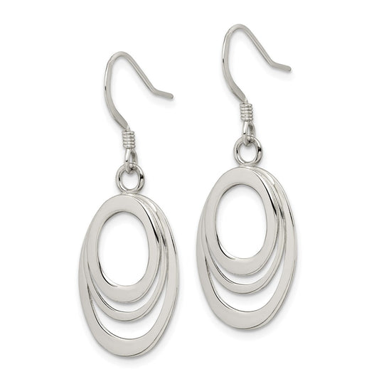QE4009 Sterling Silver Polished Triple Oval Dangle Earrings