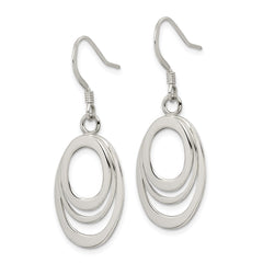 QE4009 Sterling Silver Polished Triple Oval Dangle Earrings