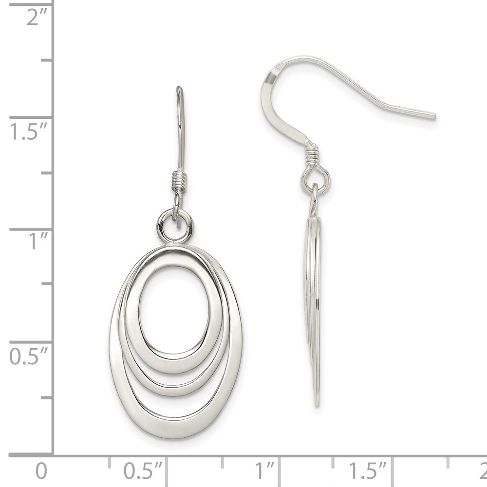 QE4009 Sterling Silver Polished Triple Oval Dangle Earrings