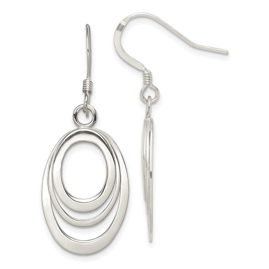 QE4009 Sterling Silver Polished Triple Oval Dangle Earrings
