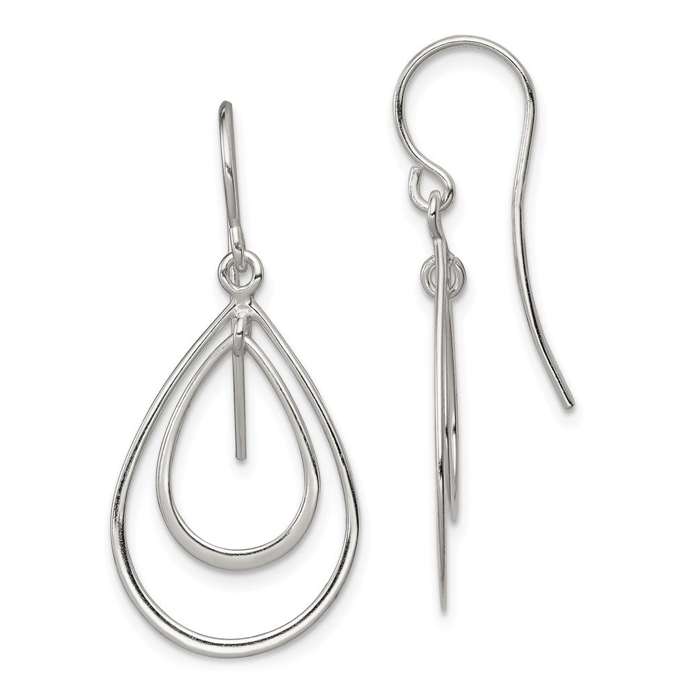 QE4067 Sterling Silver Polished Double Teardrop Dangle Earrings