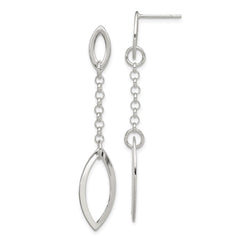 QE4111 Sterling Silver Polished Marquise Shapes & Chain Post Dangle Earrings
