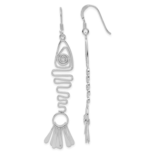 QE4117 Sterling Silver Polished Fancy Geometric Fish Earrings