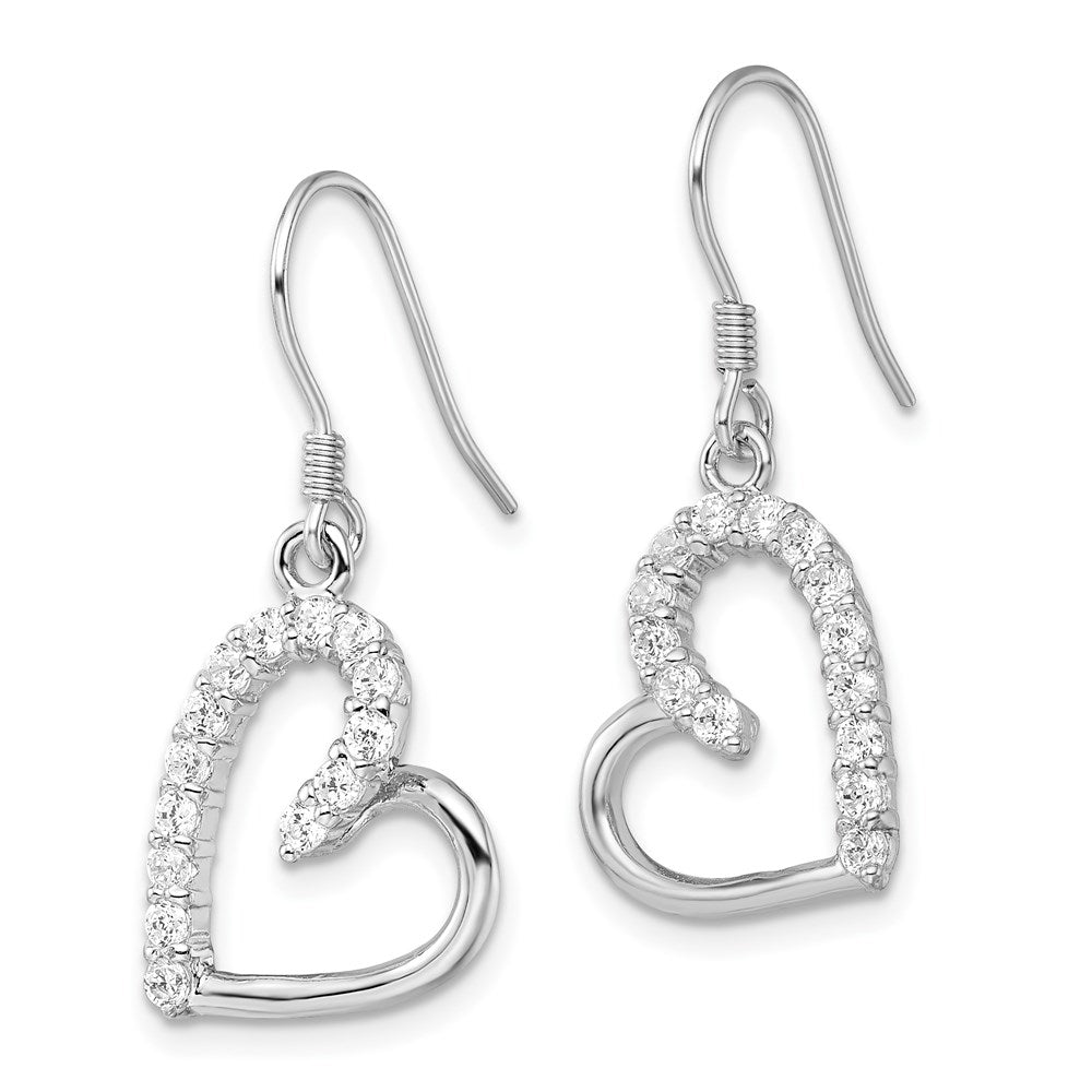 QE4215 Sterling Silver Rhodium-plated CZ Heart Earrings