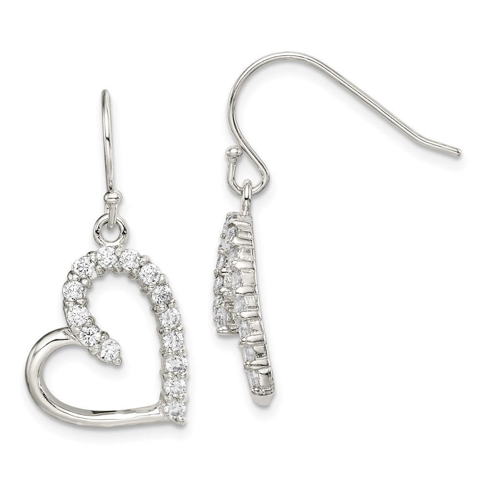 QE4215 Sterling Silver Rhodium-plated CZ Heart Earrings