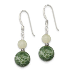 QE4253 Sterling Silver Antiqued Moss Agate & Green Quartz Dangle Earrings
