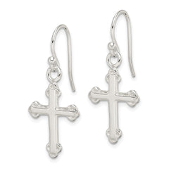 QE4263 Sterling Silver Polished Budded Cross Dangle Earrings