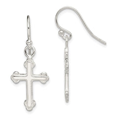 QE4263 Sterling Silver Polished Budded Cross Dangle Earrings