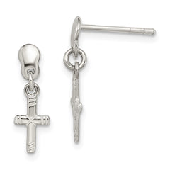 QE4275 Sterling Silver Polished & Grooved Latin Cross Post Dangle Earrings