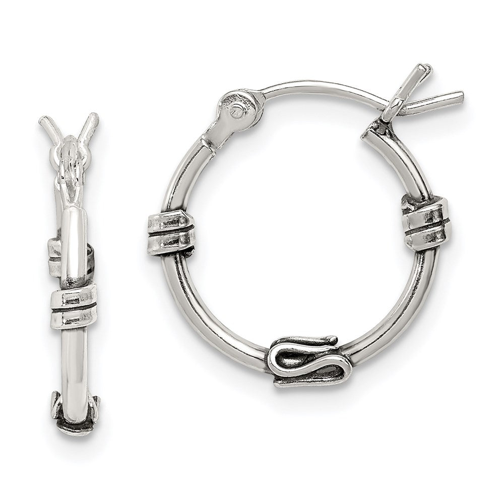 QE4285 Sterling Silver Antiqued Fancy Hoop Earrings