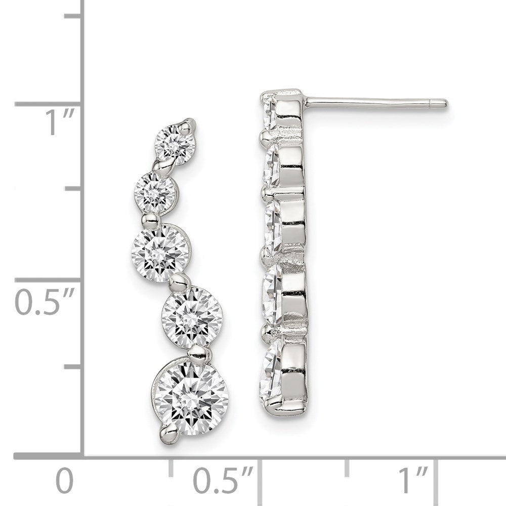 QE4316 Sterling Silver Rhodium-plated Polished CZ Journey Post Earrings