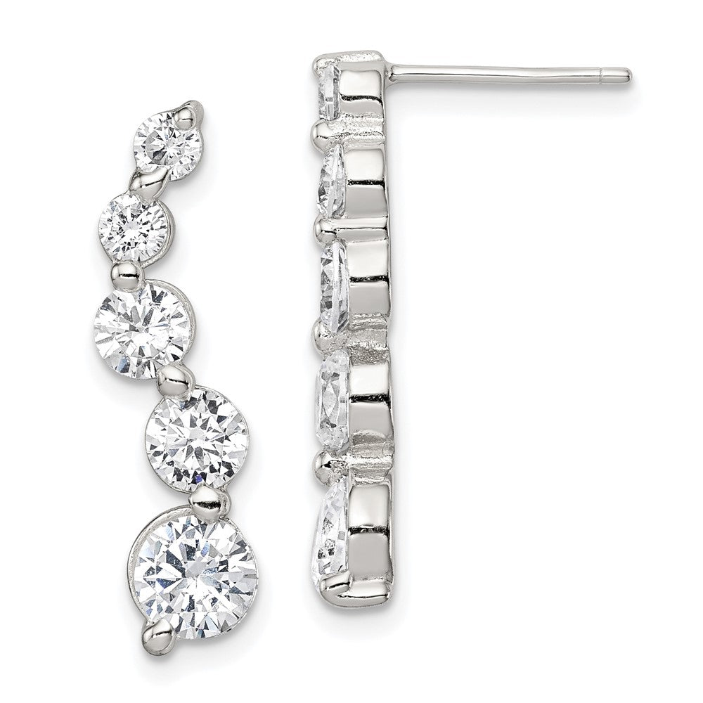 QE4316 Sterling Silver Rhodium-plated Polished CZ Journey Post Earrings