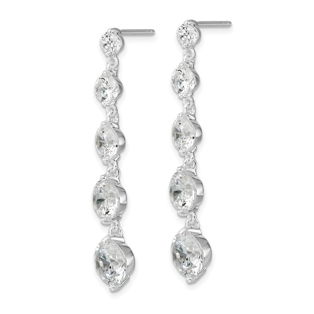 QE4317 Sterling Silver Rhodium-plated Clear CZ Journey Dangle Post Earrings