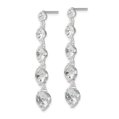 QE4317 Sterling Silver Rhodium-plated Clear CZ Journey Dangle Post Earrings