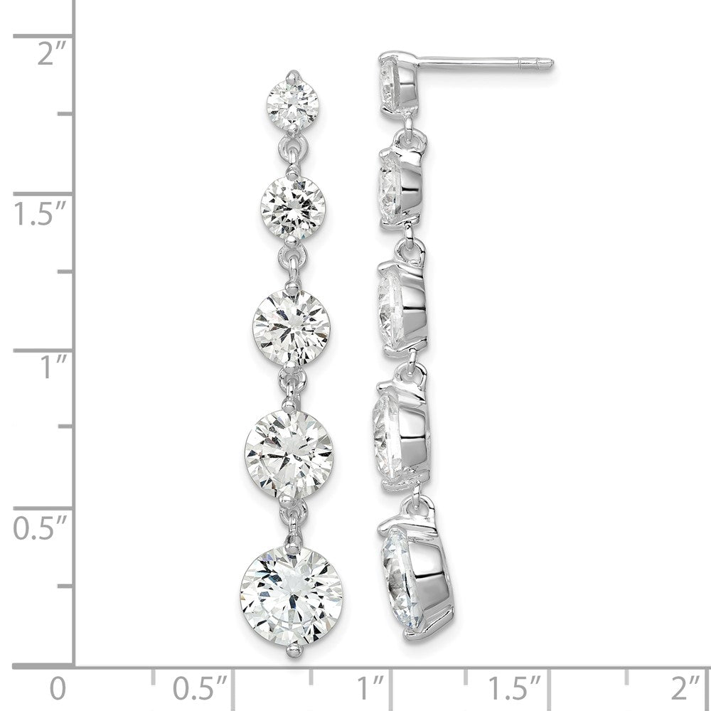 QE4317 Sterling Silver Rhodium-plated Clear CZ Journey Dangle Post Earrings