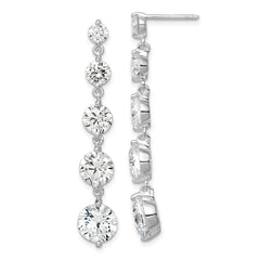 QE4317 Sterling Silver Rhodium-plated Clear CZ Journey Dangle Post Earrings