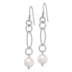 QE4332 Sterling Silver Rhodium-plated Polished & Twisted White 8-9mm Freshwater Cultured Pearl Dangle Earrings