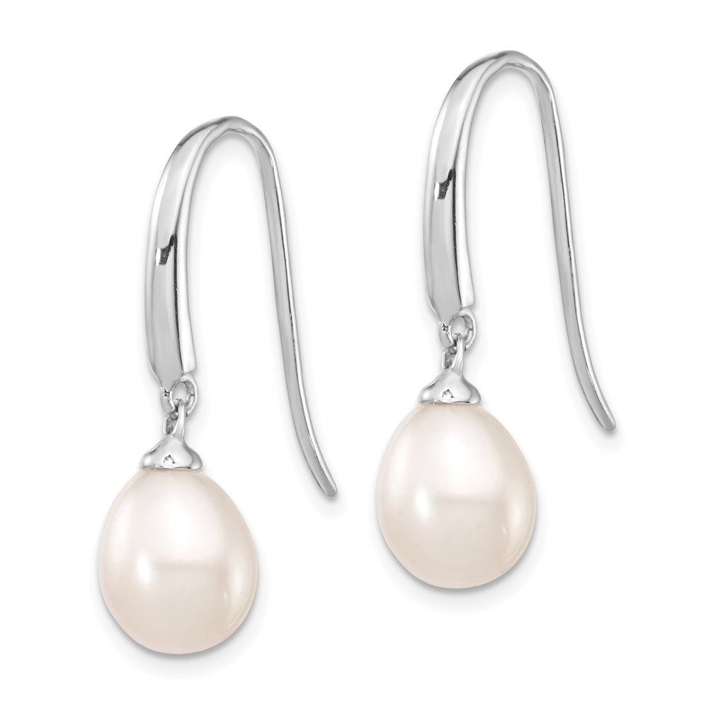 QE4333 Sterling Silver Rhodium-plated 8-9mm White Teardrop Freshwater Cultured Pearl Dangle Earrings