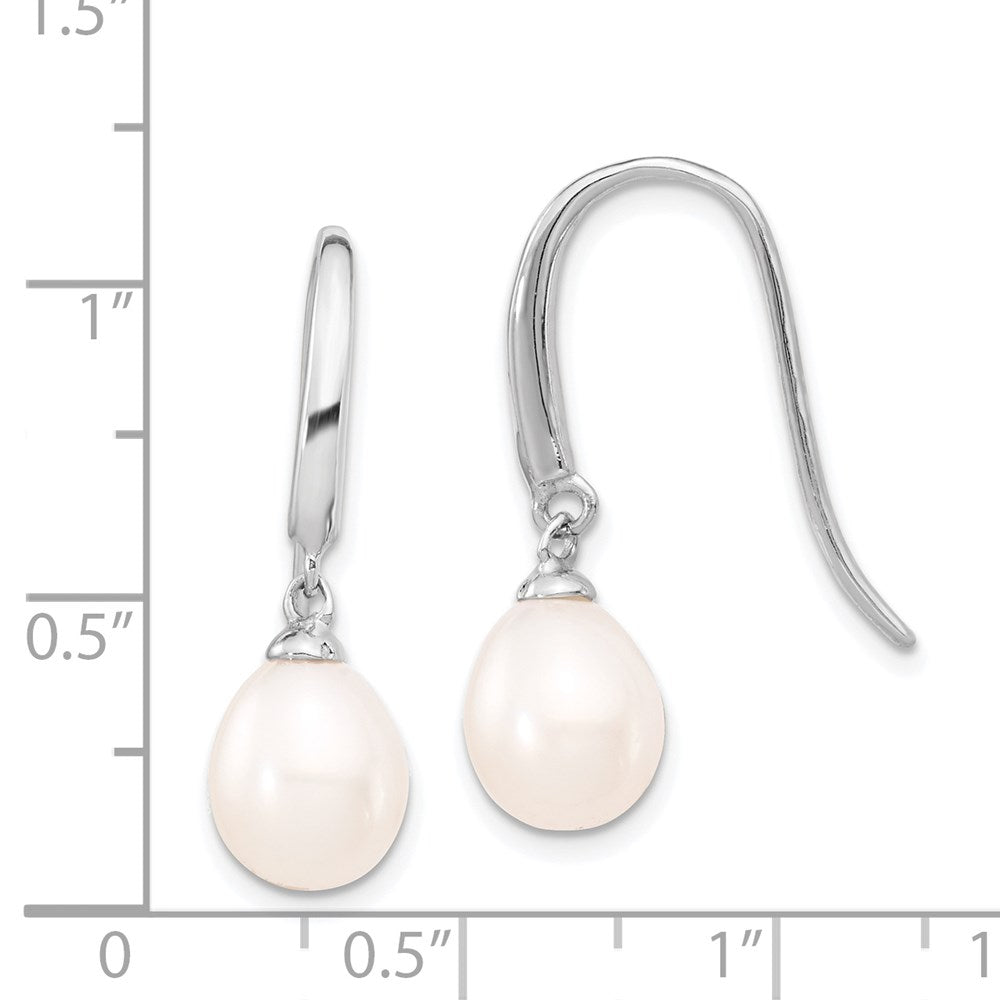 QE4333 Sterling Silver Rhodium-plated 8-9mm White Teardrop Freshwater Cultured Pearl Dangle Earrings