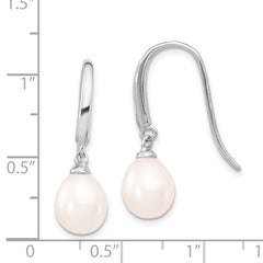 QE4333 Sterling Silver Rhodium-plated 8-9mm White Teardrop Freshwater Cultured Pearl Dangle Earrings