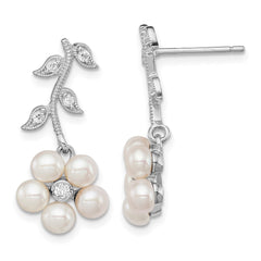 QE4334 Sterling Silver Rhodium-plated White FWC Pearl CZ Flower Post Earrings