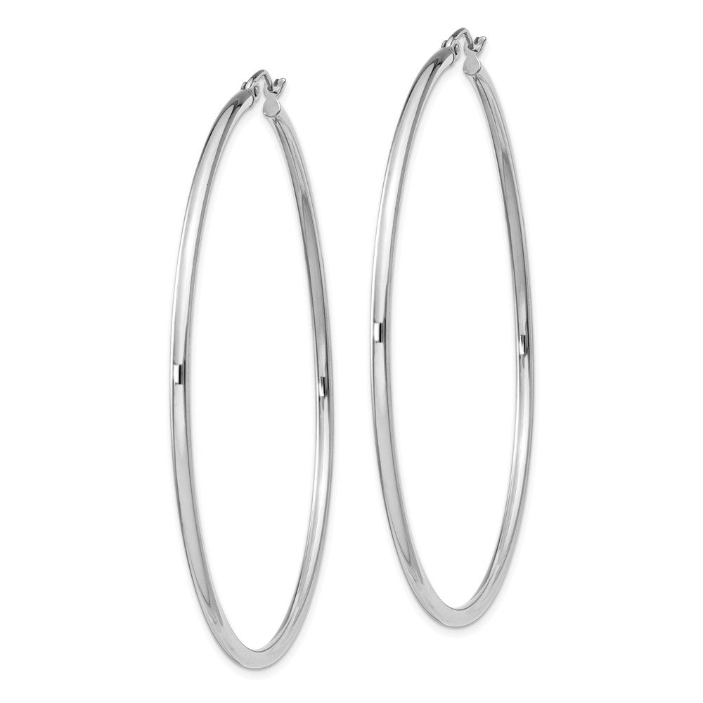 QE4378 Sterling Silver Rhodium-plated 2mm Round Hoop Earrings