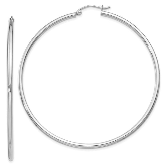 QE4378 Sterling Silver Rhodium-plated 2mm Round Hoop Earrings