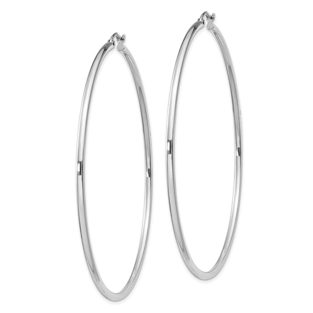 QE4379 Sterling Silver Rhodium-plated 2mm Round Hoop Earrings
