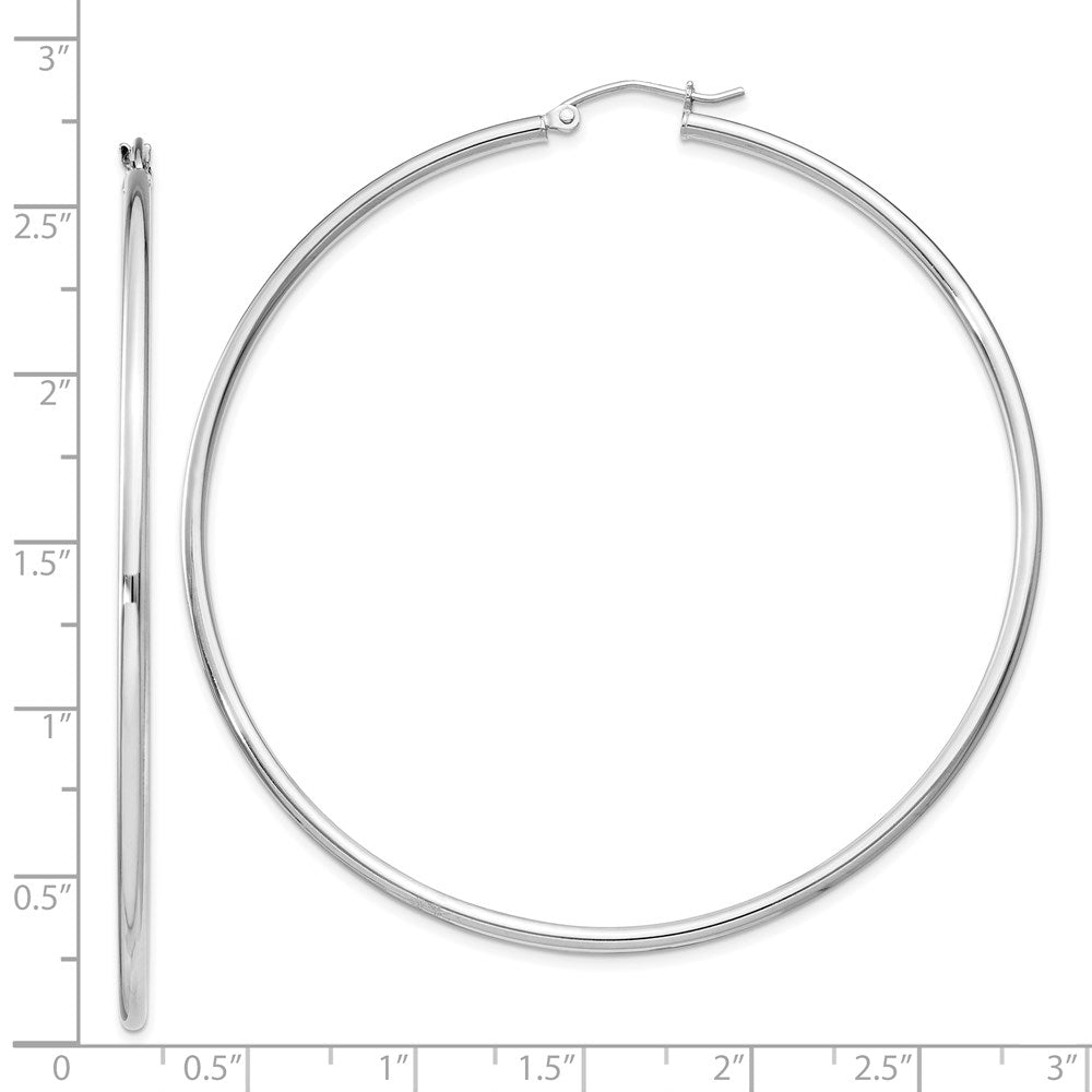 QE4379 Sterling Silver Rhodium-plated 2mm Round Hoop Earrings