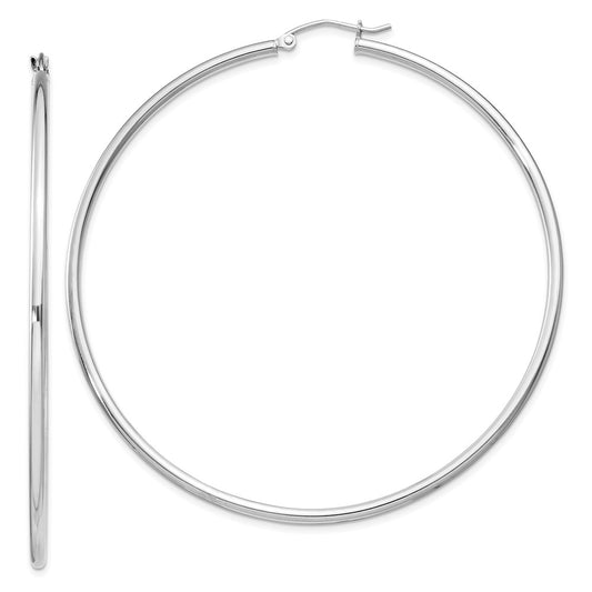 QE4379 Sterling Silver Rhodium-plated 2mm Round Hoop Earrings