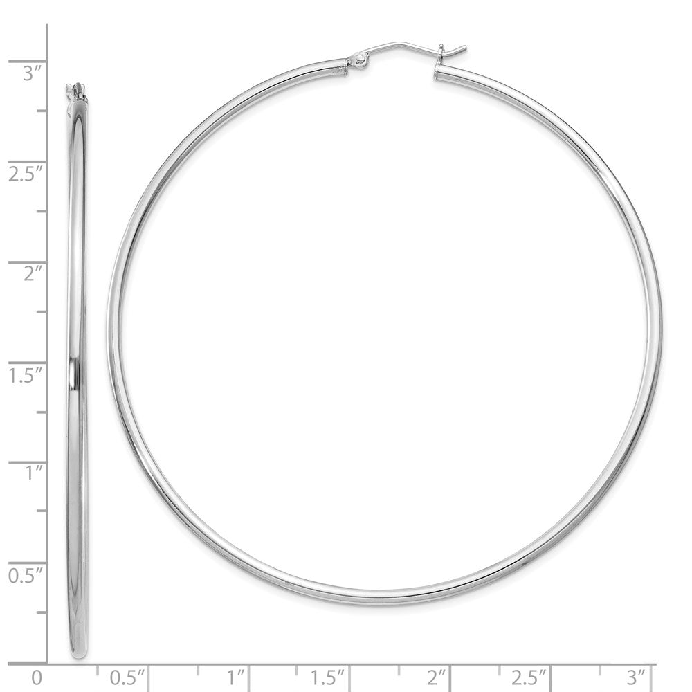 QE4380 Sterling Silver Rhodium-plated 2mm Round Hoop Earrings